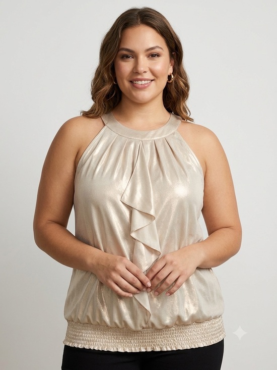 Worthington Tops - WORTHINGTON Beige Sheen Sleeveless Ruffle  Halter Top
